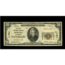 Downey, CA - $20 1929 Ty. 1 The First NB Ch. # 11701An Downey, CA