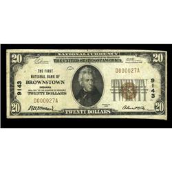 Brownstown, IN - $20 1929 Ty. 1 The First NB Ch. # 9143 Brownstown, IN