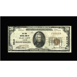 Clay City, IN - $20 1929 Ty. 1 The First NB Ch. # 9540A Clay City, IN