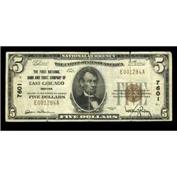 East Chicago, IN - $5 1929 Ty. 1 The First NB Ch. # 760 East Chicago, IN