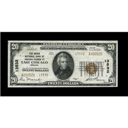 East Chicago, IN - $20 1929 Ty. 2 The Union NB of India East Chicago, IN