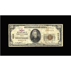 Greenwood, IN - $20 1929 Ty. 1 The First NB Ch. # 8422T Greenwood, IN