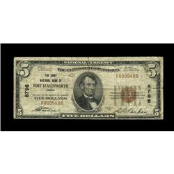 Fort Leavenworth, KS - $5 1929 Ty. 1 The Army NB Ch. # Fort Leavenworth, KS