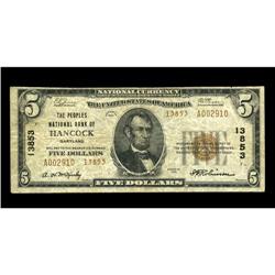 Hancock, MD - $5 1929 Ty. 2 The Peoples NB Ch. # 13853A Hancock, MD