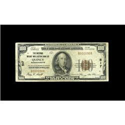 Quincy, MA - $100 1929 Ty. 1 The National Mount Wollast Quincy, MA