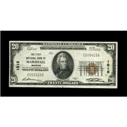 Marshall, MI - $20 1929 Ty. 1 The First NB Ch. # 1515A Marshall, MI