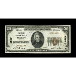 Quincy, MI - $20 1929 Ty. 1 The First NB Ch. # 2550A ve Quincy, MI