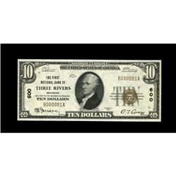 Three Rivers, MI - $10 1929 Ty. 1 The First NB Ch. # 60 Three Rivers, MI