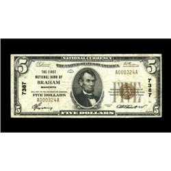 Braham, MN - $5 1929 Ty. 1 The First NB Ch. # 7387 Braham, MN