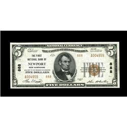 Newport, NH - $5 1929 Ty. 2 The First NB Ch. # 888Two Newport, NH