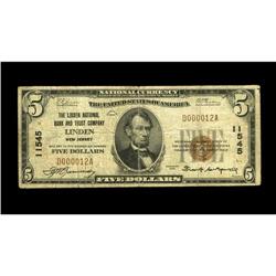 Linden, NJ - $5 1929 Ty. 1 The Linden NB Ch. # 11545A m Linden, NJ