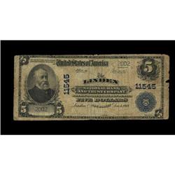 Linden, NJ - $5 1902 Plain Back The Linden NB & TC Linden, NJ