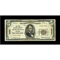 Highland Falls, NY - $5 1929 Ty. 1 The First NB Ch. # 8 Highland Falls, NY