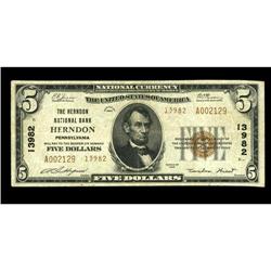 Herndon, PA - $5 1929 Ty. 2 The Herndon NB Ch. # 13982A Herndon, PA