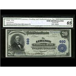 Lebanon, PA - $20 1902 Plain Back Fr. 650 The Lebanon N Lebanon, PA