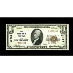 Alpine, TX - $10 1929 Ty. 1 State NB Ch. # 12289A very Alpine, TX