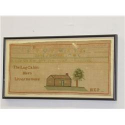 FRAMED 19TH CENT. NEEDLEWORK SAMPLER "T