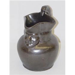 6 1/2" BROWN GLAZED POTTERY TOBY JUG W/