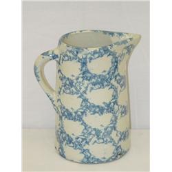 9" BLUE & WHITE SPONGEWARE STONEWARE PI