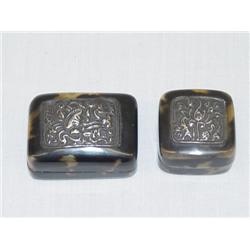 (2) SMALL CHINESE SHELL & SILVER BOXES: