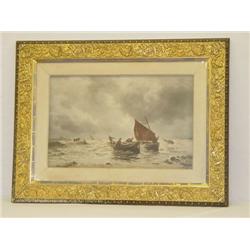 NAUTICAL PRINT OF FISHERMAN ON BEACH IN