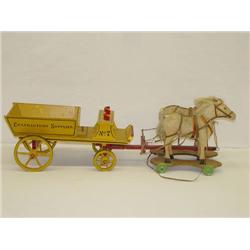 29" EARLY 20TH CENT. HORSE DRAWN WOODEN