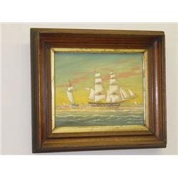 20TH CENT. OIL ON CANVAS TITLED "A BRIG