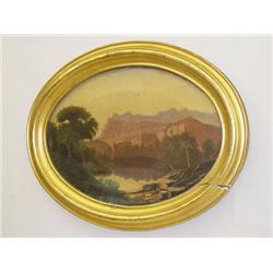 19TH CENT. HUDSON RIVER SCHOOL OVAL OIL