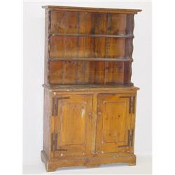 19TH CENT. PINE STEPBACK CUPBOARD W/ SH