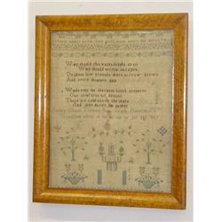19TH C. N.E. NEEDLEWORK SAMPLER "ACTION