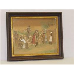 19TH CENT. FOLKY WESTERN WATERCOLOR GOU