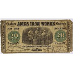 AMES IRON WORKS 20 CENTS CIVIL WAR SCRIP