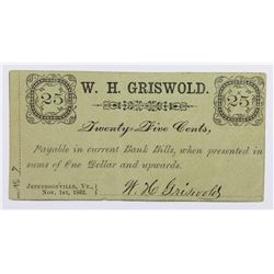 UNLISTED 1862 .25 CIVIL WAR SCRIP