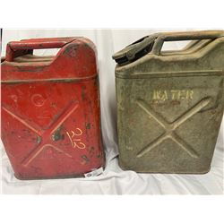 2 Military Style Or Jeep Gas Tank And Water Tank. Both in Good Condition. 19" H x 13" w x 7" thick E