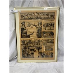 Framed Hamburg Newsprint September 7 1937 Hitler Visiting People