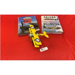 2 Hardcover Airplane Books. 1 RCAF + a Model Airplane on a Stand