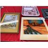 Image 2 : Shelf Lot of Miscellaneous Native Paintings Book on Natives and an Old Tray