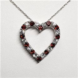 Silver Natural Garnet Cubic Zirconia Heart Shaped Pendant With Chain Necklace (~length 18"cm), Sugge