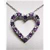 Image 1 : Silver Natural Amethyst Cubic Zirconia Heart Shaped Pendant With Chain Necklace (~length 18"cm), Sug