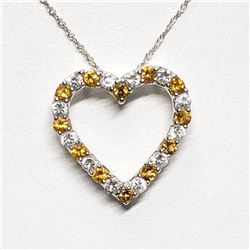 Silver Natural Citrine Cubic Zirconia Heart Shaped Pendant With Chain Necklace (~length 18"cm), Sugg