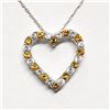 Image 1 : Silver Natural Citrine Cubic Zirconia Heart Shaped Pendant With Chain Necklace (~length 18"cm), Sugg