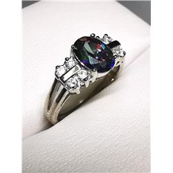 Silver Rainbow Topaz Cubic Zirconia (3.66Gm) Ring (~Size 7), Suggested Retail Value $100