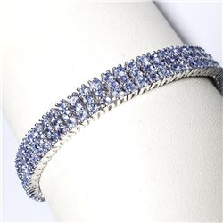 Silver 186 Natural Tanzanite(10.9ct) (25.64Gm) Bracelet (~length 7.5"cm), Appraised Retail $2896