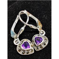 Silver Amethyst Marcasite Clasp Lever Earrings Earrings, Suggested Retail Value $60