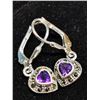 Image 1 : Silver Amethyst Marcasite Clasp Lever Earrings Earrings, Suggested Retail Value $60