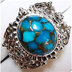 Silver Turqoise "Antique Design" (6.5~Gm) Ring, Suggested Retail Value $100