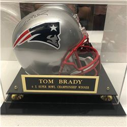 Tom Brady Signed Football Helmet, 6x Super Bowl Champion Display