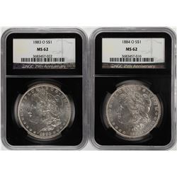 Lot of 1883-O & 1884-O $1 Morgan Silver Dollar Coins NGC MS62