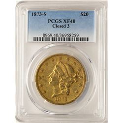 1873-S Closed 3 $20 Liberty Head Double Eagle Gold Coin PCGS XF40