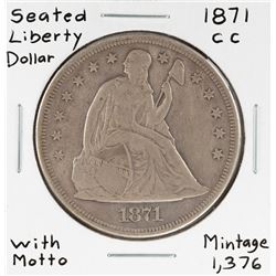 1871-CC with Motto $1 Seated Liberty Silver Dollar Coin